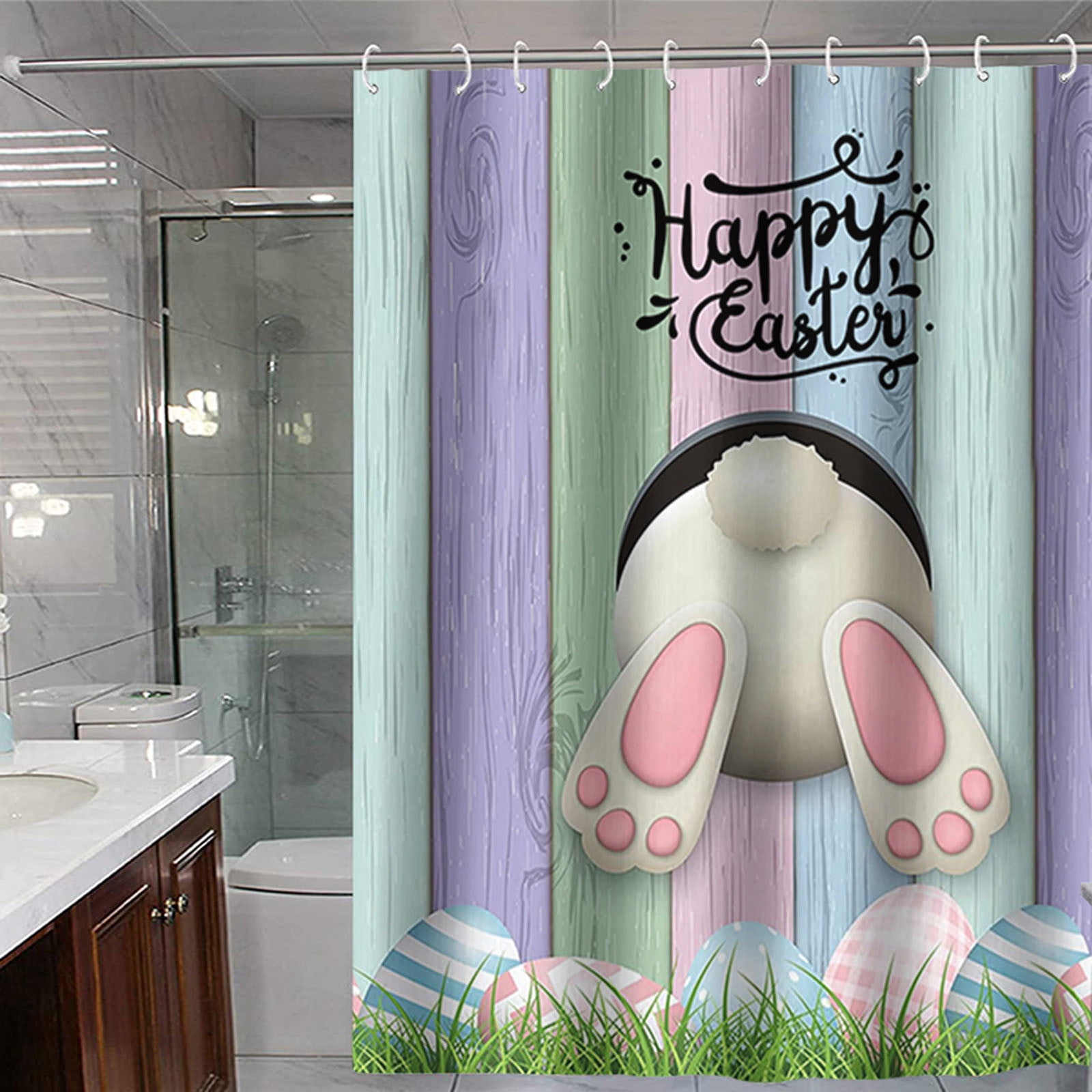 Eespoir Easter Bunny Egg Shower Curtain, Holiday Bathroom Decor