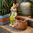 thumbnail image 1 of Eespoir Easter Bunny Resin Planter, Cute Pots with Carrot Floral Details, Indoor Outdoor Garden Decor for Succulents, Small Plants, Tabletop, Shelf, Spring Decoration(B), 1 of 3
