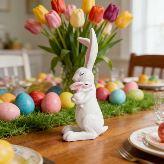 Eespoir Easter Bunny With Carrot Resin Ornament, Spring Holiday Tabletop Figurine, Decorative Bunny Statue For Home, Office, Gift, Festive Accent(A)