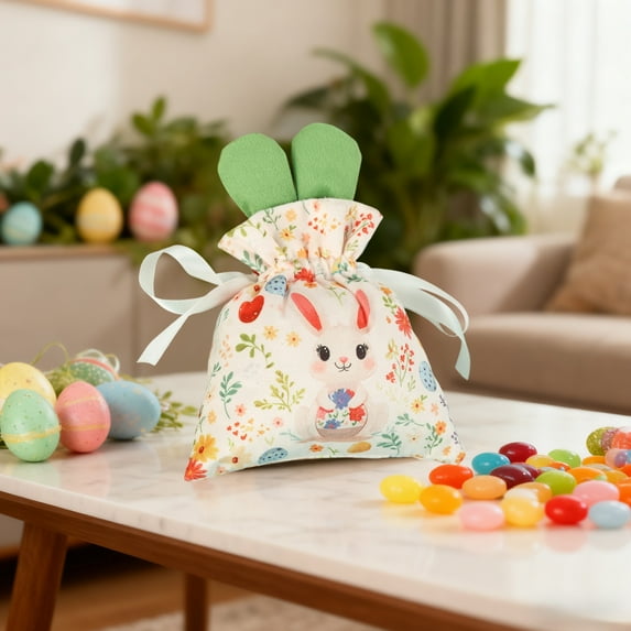 Eespoir Easter Drawstring Candy Bags, Holiday Treat Bags, Festive Candy Holder For Easter Egg Hunt, Party Favors, Classroom Celebration, Spring Event(Green)