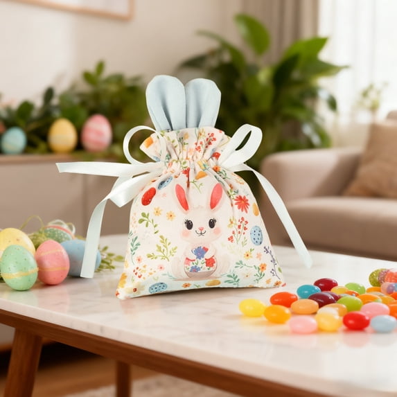 Eespoir Easter Drawstring Candy Bags, Holiday Treat Bags, Festive Candy Holder For Easter Egg Hunt, Party Favors, Classroom Celebration, Spring Event(Light Blue)