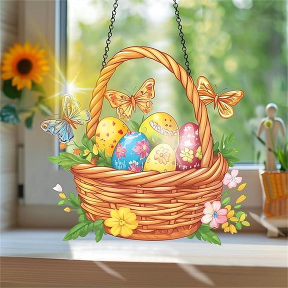 Eespoir Easter Eggs Printed Stained Glass Style, Reflective Window Ornaments with Color Reflections, Sun Catcher, Hanging Decor, Spring Festival
