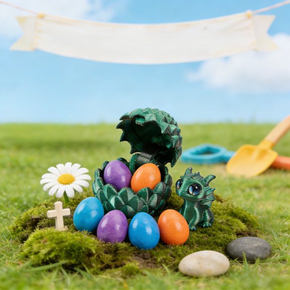 Eespoir Easter Hatchable Dragons Egg Toy, Assembly Colorful Dragons Figurine Gift for Kids, Teens, Adults, Holiday Joys Play, Collectible Toy, Fantasy Creature(Green)