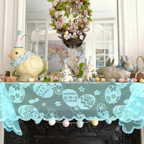 Eespoir Easter Lace Table Flag, Pineapple Bunny Eggs Table Decor, Scandinavian Tablecloths, For Holiday Decorations Party(Blue)