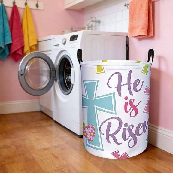 Eespoir Easter Laundry Hamper Basket, Foldable Storage Bin with Handles, Holiday Themed Basket for Home Decor, Clothes Toys Organization, Gift Idea Stuffers