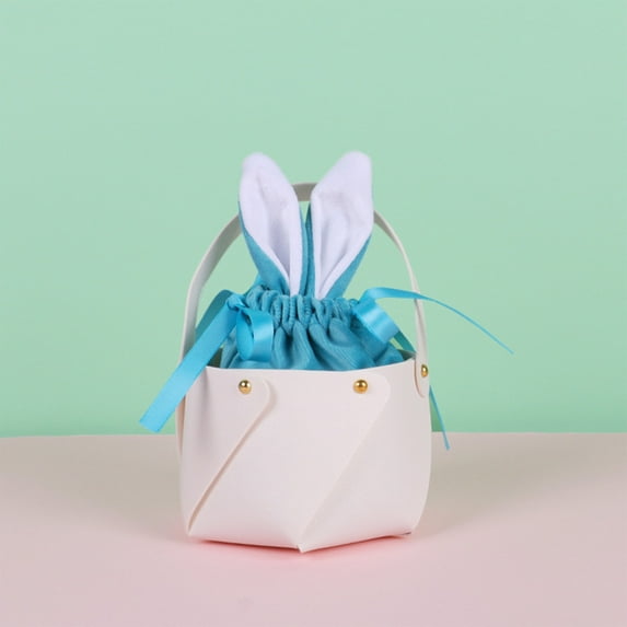 Eespoir Easter Rabbits Ears Leather Bucket, Children's Eggs Bag, Rabbits Style Party Bag, For Decoration Gift Carry(Blue)