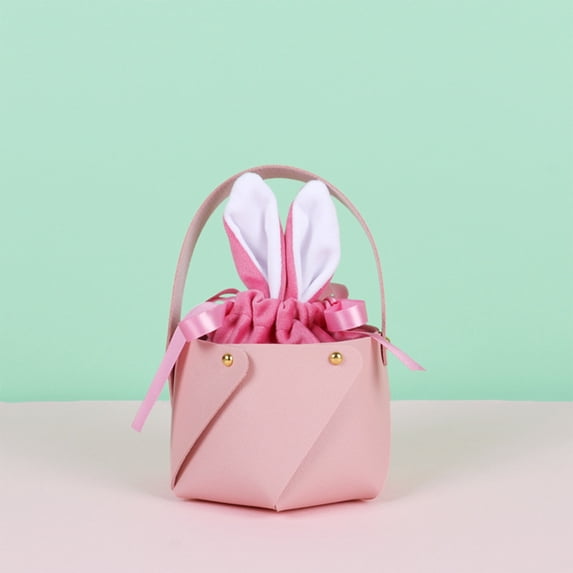 Eespoir Easter Rabbits Ears Leather Bucket, Children's Eggs Bag, Rabbits Style Party Bag, For Decoration Gift Carry(Pink)