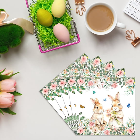 Eespoir Easter Theme Party Tableware, Spring Flower Bunny Disposable Set, Holiday Paper Napkin For Easter Celebration, Kids Party, Spring Gathering, Festive Meal(C-20PC)