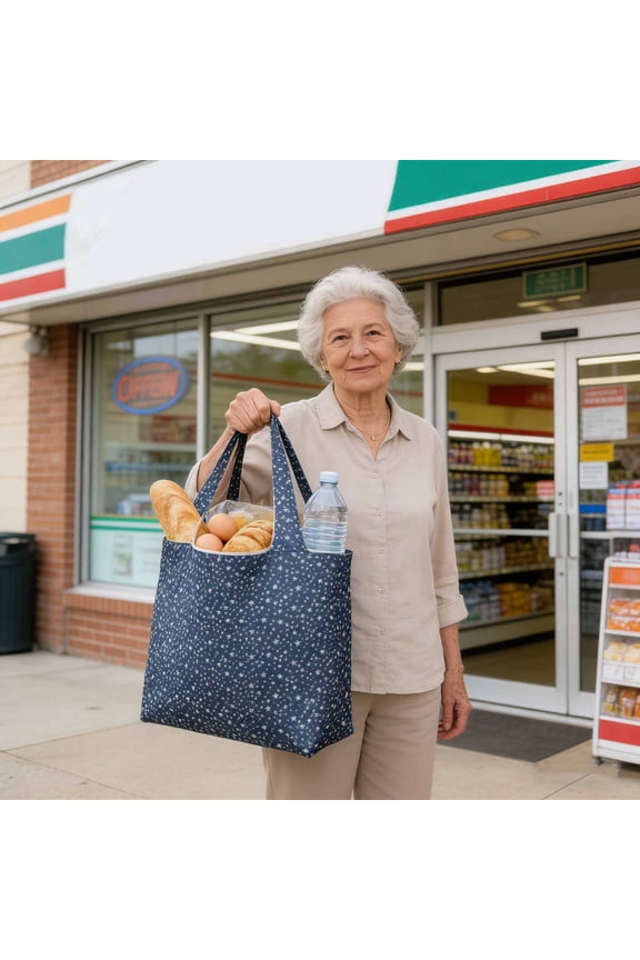 Eco Foldable Square Tote, Waterproof Oxford Shopping Bag with Reinforced Handles for Groceries and Travel, Reusable Bag, Market Tote(D)