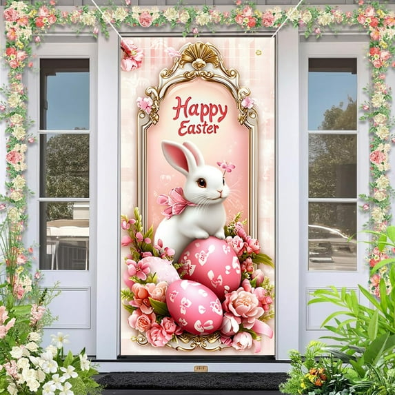 Eespoir Elegant Happy Easter Door, Bunny And Eggs Decor, Springtime Door Display, For Easter Holiday Decor, Charming Design(A)