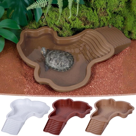 Eespoir Extra Large Reptile Bathing Pool, Turtle Bathing Pool, Tortoise Water Bowl with Steps, Amphibian Soaking Basin, Turtless Water Bowl for Gecko, Snake, Turtle
