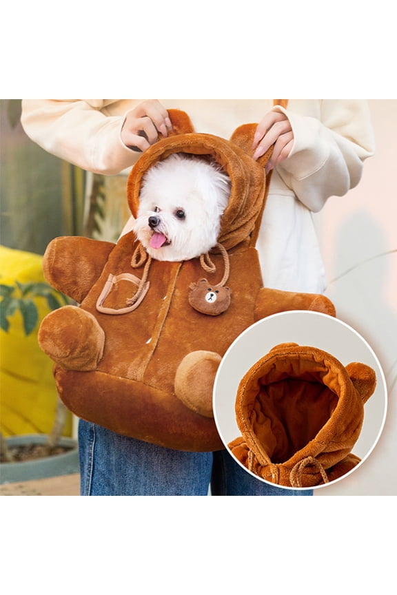 Fall/Winter Cute Bear Pet Sling Bag, Warm Cross-body Carrier for Small Pets, Cozy Bag for Dogs, Cats, Travel, Outdoor Walk, Comfort(B)