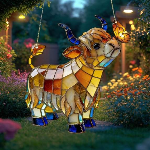 Eespoir Flat Acrylic Cow Sun Catcher, Window Hanging Ornament, Colorful Reflective Decor for Garden, Patio, Farmhouse Style, Gift for Cow Lover(A)