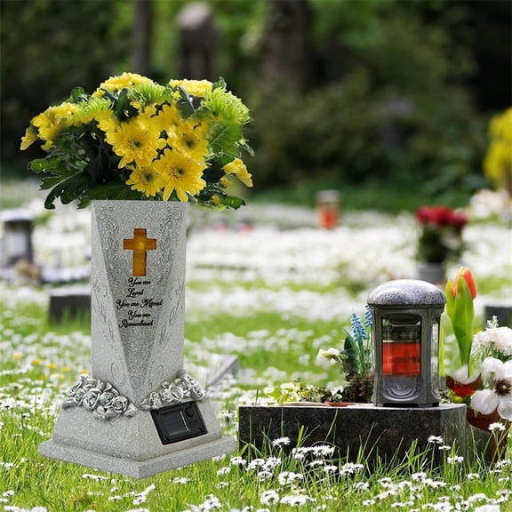 Eespoir Flower Arrangement Cemetery Vase, Solar Memorial Decoration, Grave Marker Vase for Human Pet Cemetery, Headstone Monument, Gift, Solar Powered Tribute
