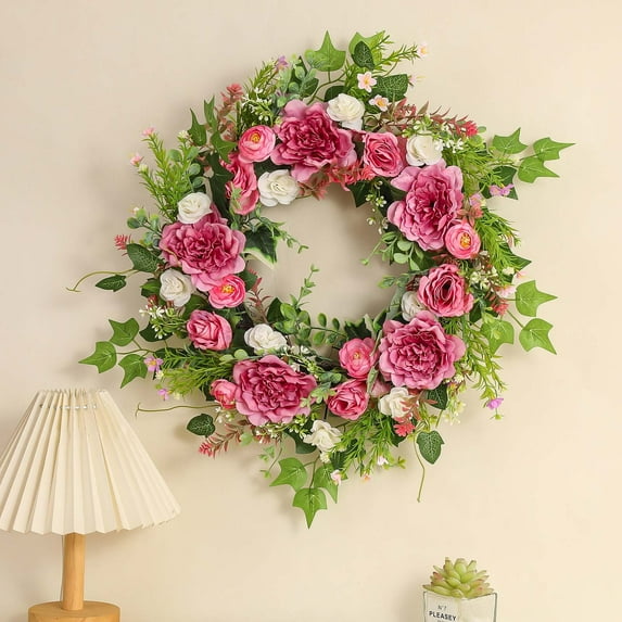 Eespoir Front Door Fragrant Flowers Garlands, Outdoor Flower Porch Decoration, Leaves And Money s Hanging Wreath For Welcome Sign, Patio Decor, Seasonal Greeting(A)