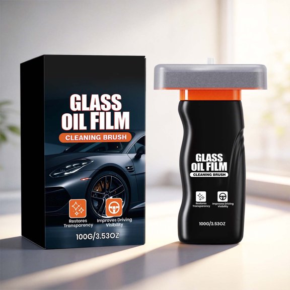 Eespoir Glass Oil Film Cleaning Brush, Hydrophobic and Waterproof Cleaner, Built-in Applicator for Clear Visibility, for Car Windshield, Home Windows, 100ml
