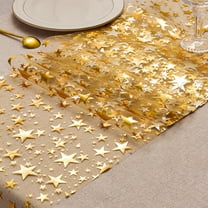 Eespoir Gold Stamped Star Shaped Glitter Table Runner, Thin Mesh Tabletop Centerpiece Decoration, for Birthday Christmas Halloween Dinner Party Decor