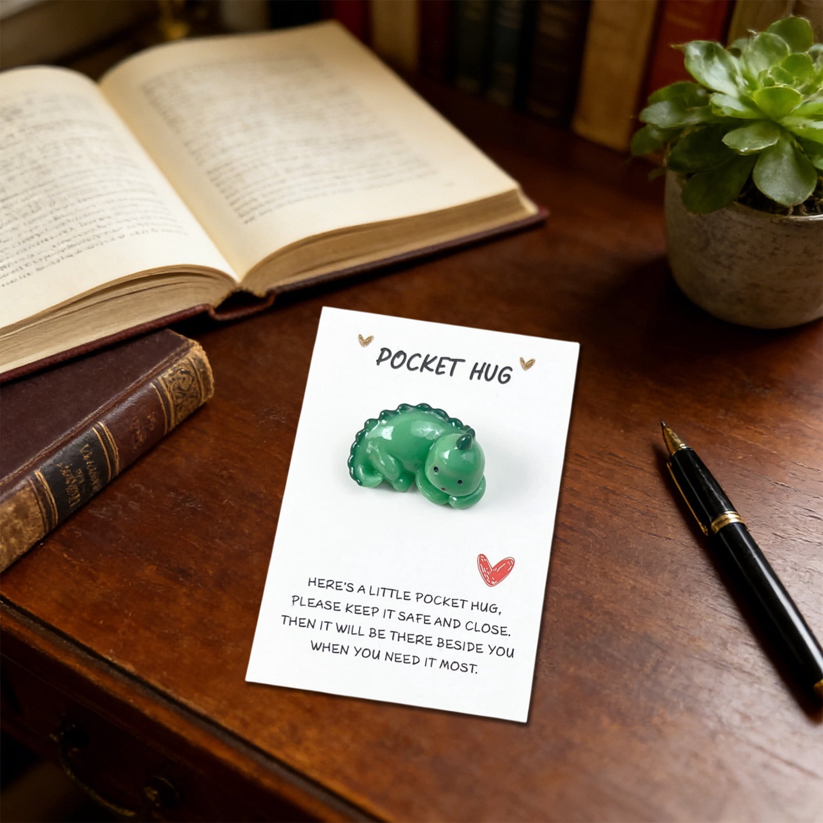 Eespoir Green Dinosaur Resin Card, English Message Pocket Card, Holiday ...
