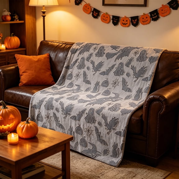Eespoir Halloween Ghost Pattern Throw Blanket, 27.6x39.4 Inch Soft Nap Air Conditioning Blanket, Festival Home Decorative Throw