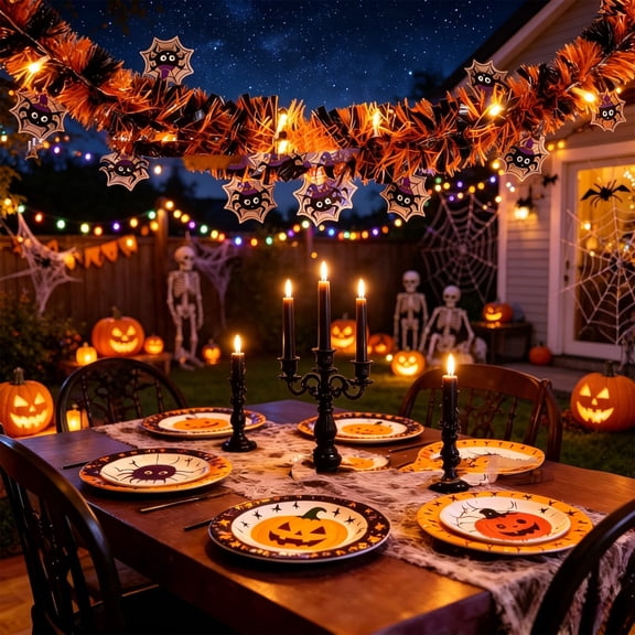 Eespoir Halloween LED String Lights, Ribbon Window Decorations, Pumpkin Ghost Arachnid, Pull Strips, Party Indoor Home Decor, Spooky Light, Fall Holiday