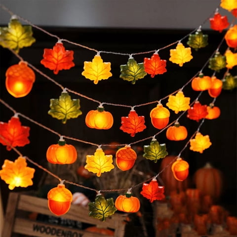 Eespoir Halloween Pumpkin Maple Leaf String Lights, 9.8FT 20 LED Thanksgiving String Lights, Fall Decor Lights for Autumn Home Indoor/Outdoor Decor