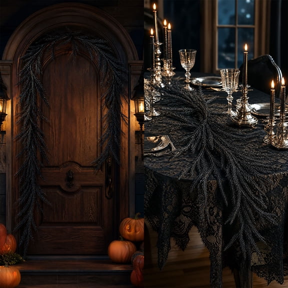 Eespoir Halloween Rattan Decoration Set, Artificial Black Dead Branches, Rattan Leaves, Spooky Interior Decor, Halloween Home Accent, Creepy Branch,Black
