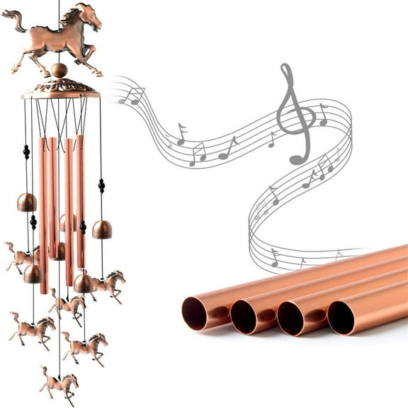 Eespoir Hand-made Copper Horse Wind Chimes, Metal Animals Wind Chime, Balcony Courtyard Ornament for Garden Decor, Outdoor Hanging, Soothing Sound Maker, Gift Idea