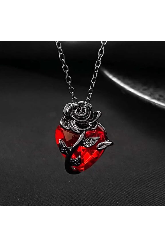 Heart Rose Necklace, Dark Style Necklace, Wrapped Flower Collar Chain for Valentine's Day Gift, Gothic Fashion, Romantic Present, Alternative Jewelry, Daily Use(F)