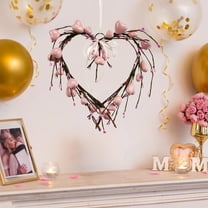 Eespoir Heart-shaped Decorative Wreath, Valentines's Day Door Wall Hanging, Gift Ornament Window Decoration, Holiday Festive Decor, Romantic Accent(Pink)