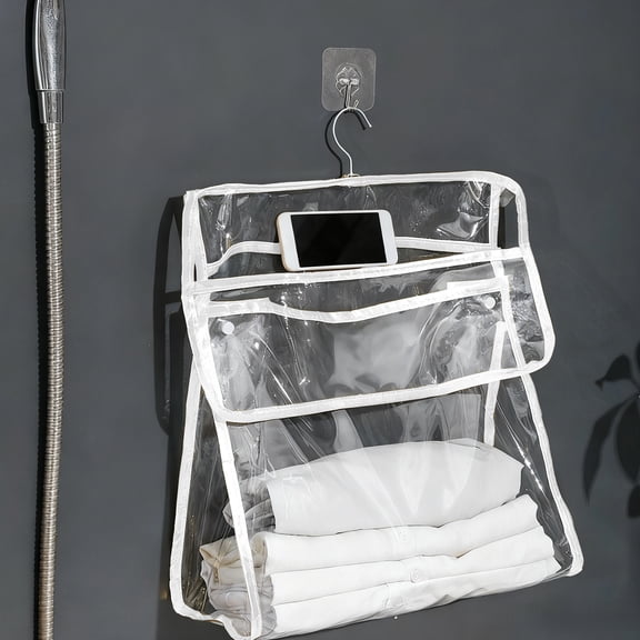 Eespoir Home Bathroom Waterproof Storage Bag, Wall Hanging Underwear Storage for Shower, Clothes Towel Hanging Bag, Organization Solution, Space Management(White)