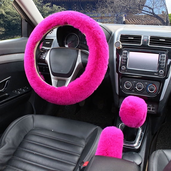 Eespoir Imitation Wool Short Car Handle Cover, Winter Warm Steering Wheel Cover, Multicolor Car Steering Wheel Protector For Cold Weather, Comfort Grip, Easy Install(Hot Pink)