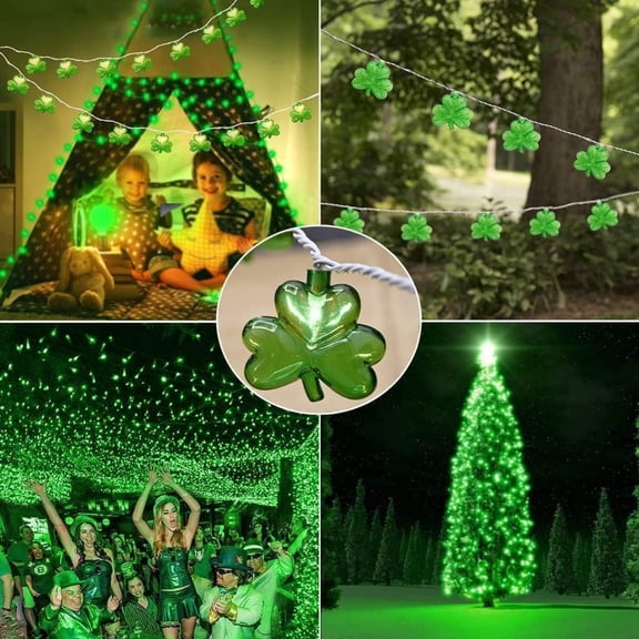 Eespoir Irish Festival LED String Lights, Shamrocks St. Patrick's Day Party Decorations, Atmospheric Lighting String, for Outdoor, Indoor, Patio, Tree, Festive Evening Glow