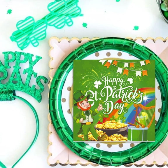 Eespoir Irish St. Patrick's Day Themed Disposable Party Tableware, Clover Print Paper Plates, Holiday Party Supplies For Themed Celebration, Home Gathering, Decor(C-20PC)