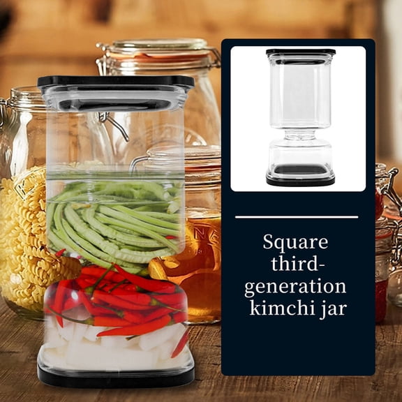 Eespoir Kimchi Jar With Dry Wet Separation, Kimchi and Olive Container, Fermentation Storage Jar, For Homemade Kimchi, Pickling, Food Preservation, Airtight Lid(Clear)