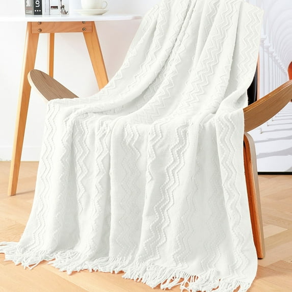 Eespoir Knitted Sofa Bed Throw Blanket with Tassels, Solid Color Tassel Blanket, Boho Textured Cozy Woven Decor Farmhouse Blanket, for Bed, Sofa, Office, Living Room