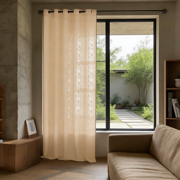 Eespoir Lace Curtain, Literary Style Hollow Window Screen, Thickened Sheer Curtain for Living Room Balcony & Bedroom, Lace Panel for Home Decor,Beige