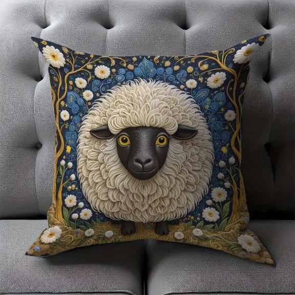 Eespoir Lamb Sheep Patterns Pillow Covers, 45x45cm Decorative Cushion Case, Soft Fabric With Hidden Zipper For Sofa And Bed, Farmhouse Home Decor(A)