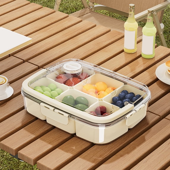 Eespoir Large Capacity Lunch Box Container, Portable Snack Box Tray With Lid, Lunch Box With Handle, For Travel Fruit, Candy, Nut Vegetables, Party, Pantry Organization(A)