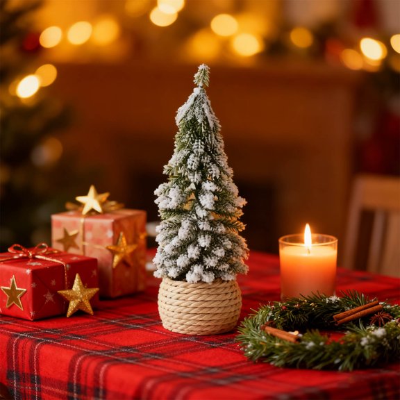 Eespoir Mini Flocked Snow-Covered Cedar Tabletop Tree, Snow-Covered Cedar Tree, Flocked Tabletop Tree, For Christmas Desk And Mantel Decorations(B)