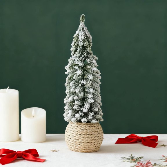 Eespoir Mini Flocked Snow-Covered Cedar Tabletop Tree, Snow-Covered Cedar Tree, Flocked Tabletop Tree, For Christmas Desk And Mantel Decorations(C)