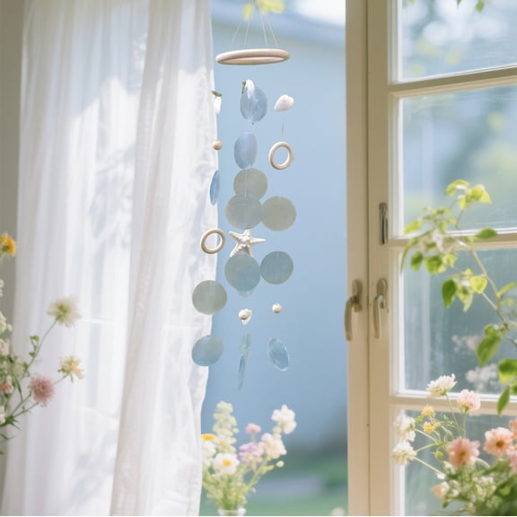 Eespoir Mirror Wind Chime, Worthy Wooden Wind Chime, Home Decor for Windowsills, Entryways, Seaside Guesthouses, Outdoor Decoration, Soothing Sound(Light Blue)