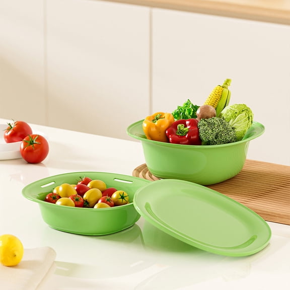 Eespoir Multi Layer Rice Washing Basket, Microwave Oven Safe Fruit Washing Pot, Filtration Colander Bowl for Kitchen, Living Room, Fruit Washing and Home Use,Green