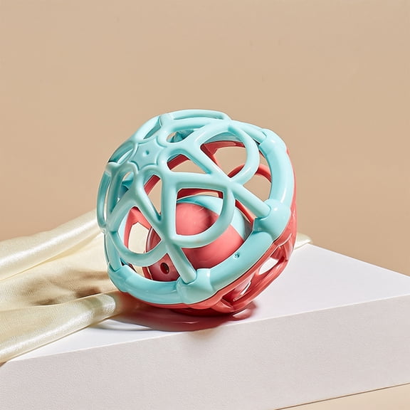 Eespoir Newborn Infant Rattle Teether, 3-6-12 Months Infant Toy, Baby Rattle Teether, Molar Chewable Toy, For Soft Rubber Bells Hand Ball Play(Blue)