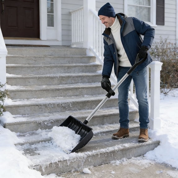 Eespoir Outdoor Heavy Snow Removal Shovel, Plastic Shovel Grain Storage Shovel with Auxiliary Handle, Plastic Snow Pushing Shovel for Winter, Driveway(Black)