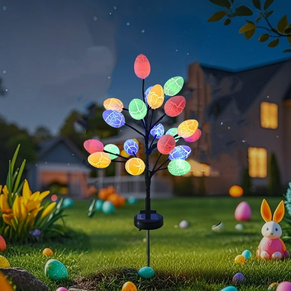 Eespoir Outdoor Solar Easter Lights, LED Easter Eggs, Stainless Steel Stakes, Waterproof Yard Decor, Garden Lighting, Spring Night Display