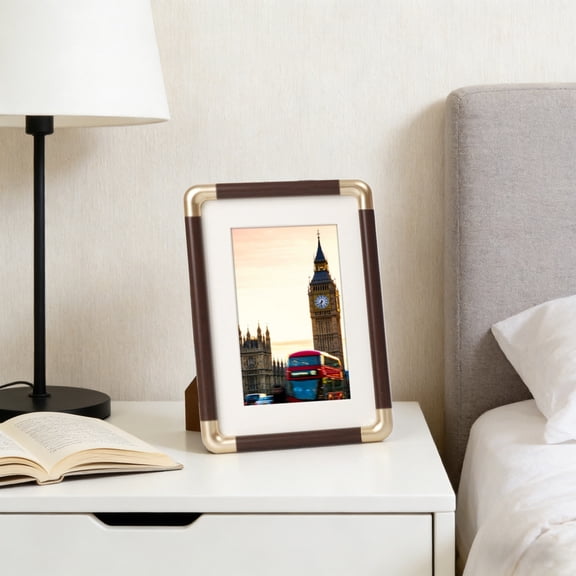 Eespoir Plastic Imitation Copper Corner, Solid Wood Texture Photo Frame, Table And Picture Frame Decoration For Desk, Shelf, Vintage Style, Sturdy(Brown)