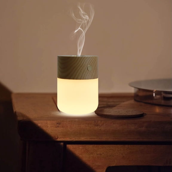 Eespoir Portable Aromatherapy Diffuser Night Light, Essential Oil Heater with Rechargeable Battery, USB Powered, Wood Grain Design, Auto-Off Safety, for Bedroom Office