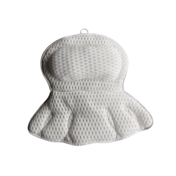 Eespoir Portable Bath Pillow, Soft & Comfortable Head, Neck & Back Support, Fast Drying Bathtub Cushion with Non-Slip Suction Cups, Machine Washable, White