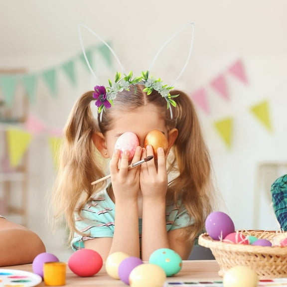 Eespoir Rabbits Ear Headband, Amusement Headband Decor, Simulation Flower Hair Hoop, For Easter Decoration Party(White)