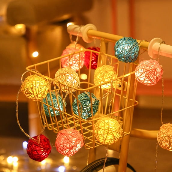 Eespoir Rattan Ball String Lights, Christmas Decorative String Lights, 9.84Ft 20 Lights USB Powered String Lights, for Porches, Doorways, Windowss, Headboards